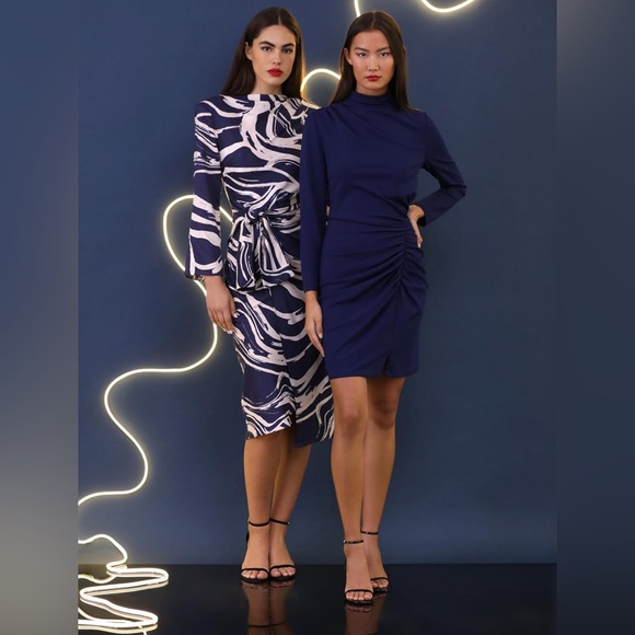 Donna Morgan Women's Long Sleeve Mock Neck Gathered Mini Dress5 - Picture 5 of 7